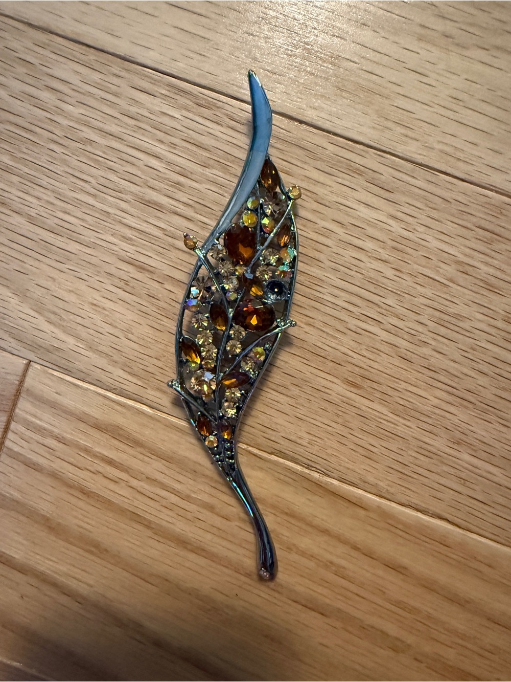 Leaf-Shaped Wall Accent with Amber Crystal Embellishments